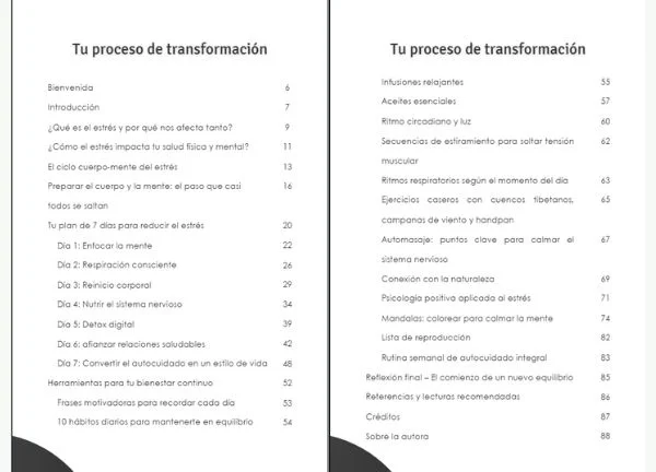 Contenido libro impreso transforma tu estrés en 7 días