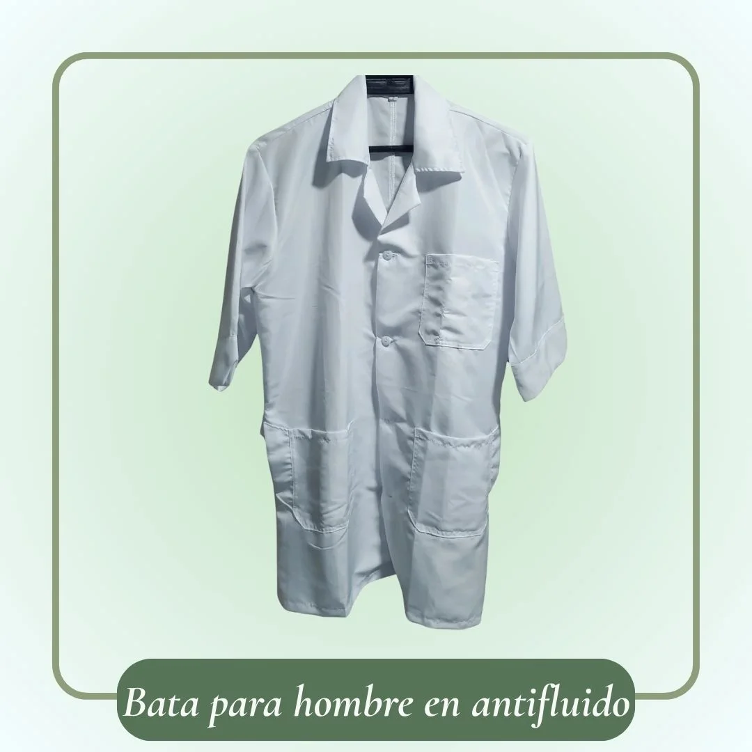 bata antifluido corta para hombre con manga corta blanca